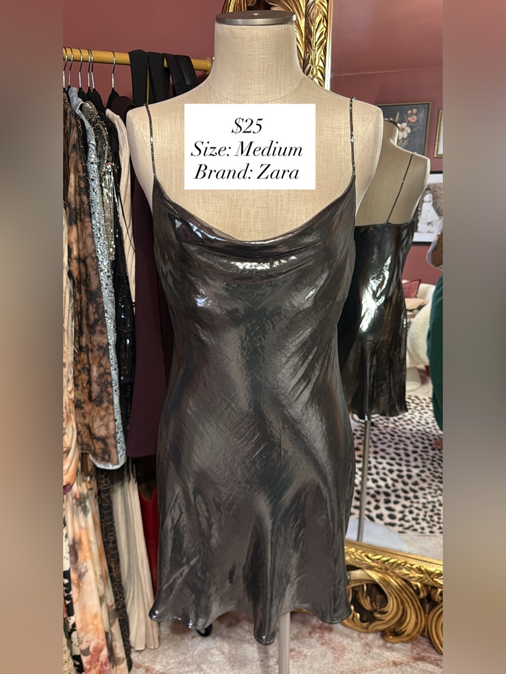Zara Metallic Charcoal Slip Dress